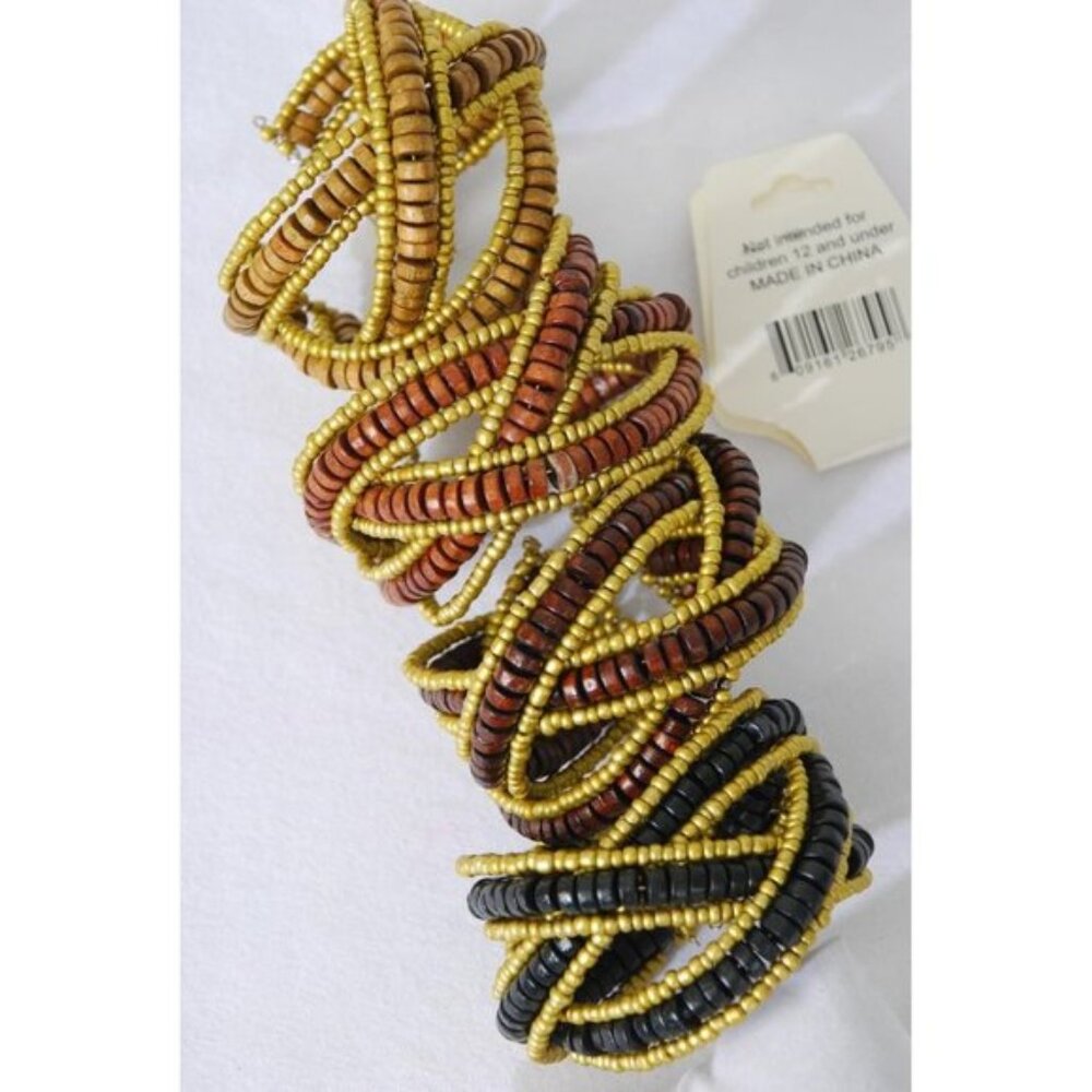 26795 ❤️  Dozen Pack Bohemian Wooden Bead Cuff Bangle Bracelet Wholesale Lot Box